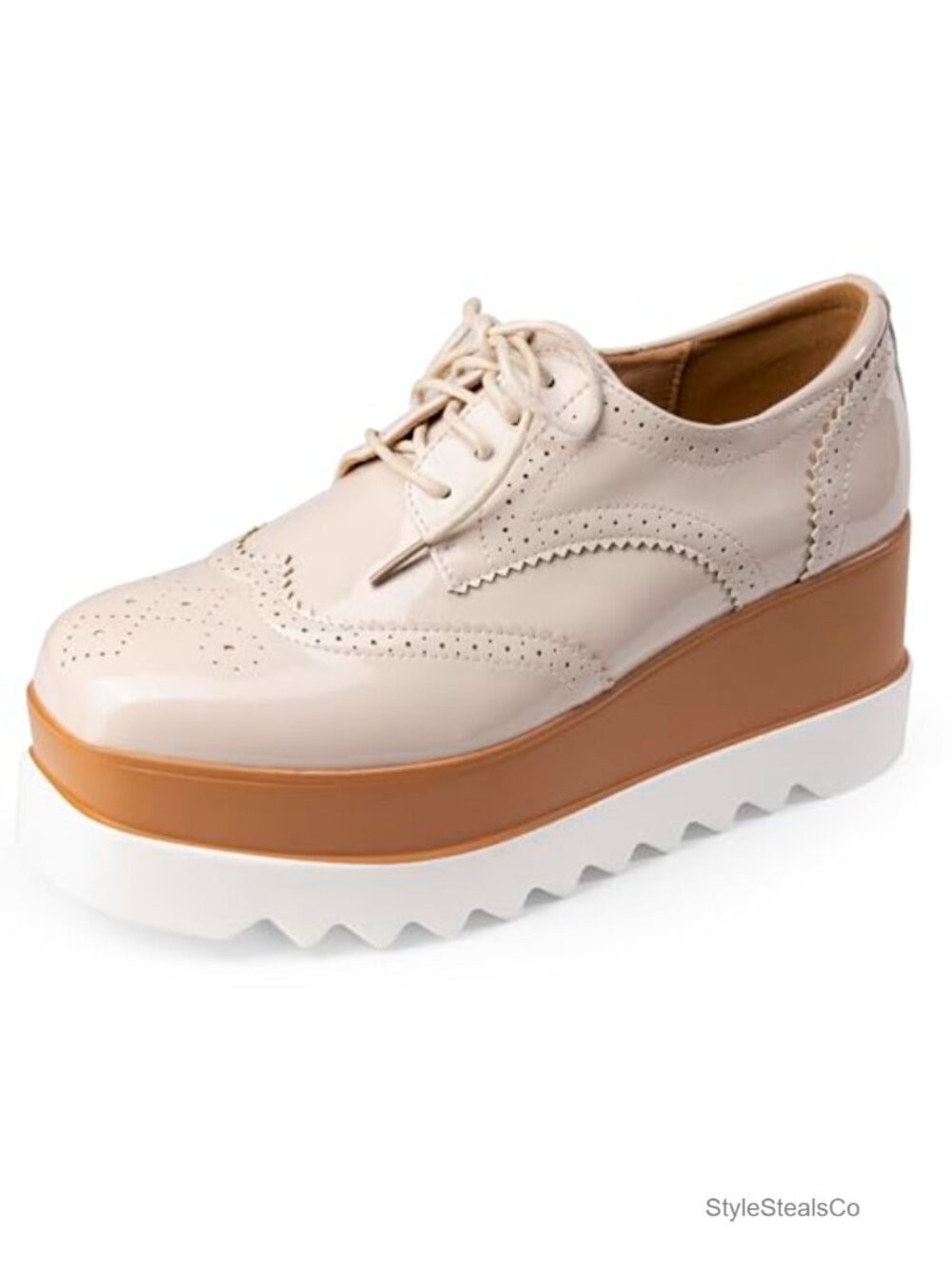 Platform Oxford Shoes Chunky Patent Leather PU Square Toe Lace Up Wedges
